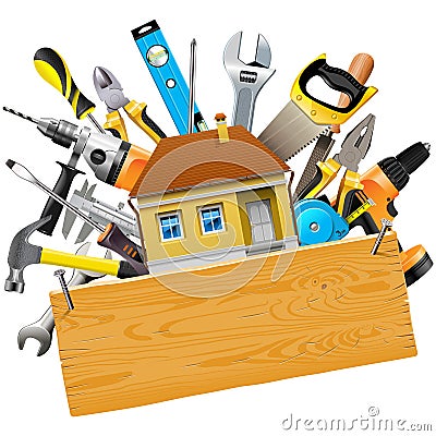 Vector Construction Tools with House Vector Illustration