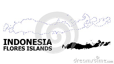 Vector Contour Dotted Map of Indonesia - Flores Islands with Caption Vector Illustration