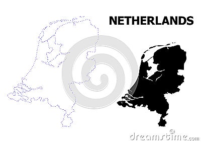 Vector Contour Dotted Map of Netherlands with Caption Vector Illustration