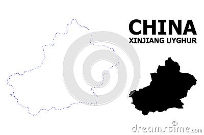Vector Contour Dotted Map of Xinjiang Uyghur Region with Name Vector Illustration