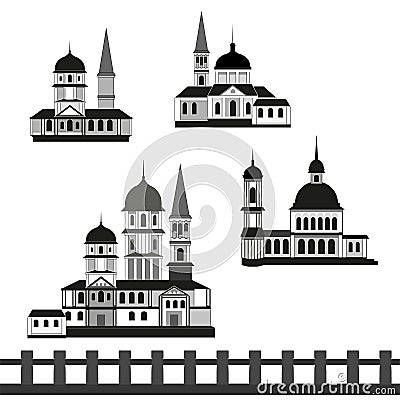 Vector. Contour image of four buildings. Vector Illustration