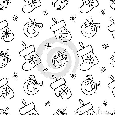 vector contur seamless pattern Christmas decorations gifts Vector Illustration
