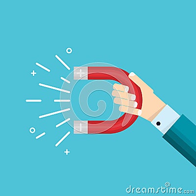 vector cool flat design element on abstract businessman hand holding magnet Stock Photo