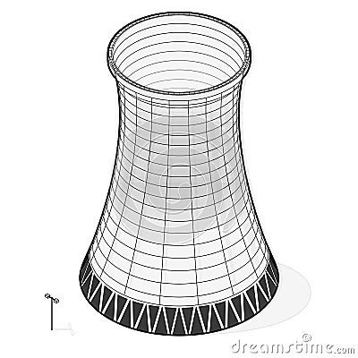 Vector cooling tower of powerhouse. Concrete thermal power plant tower. Vector Illustration