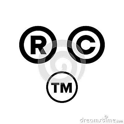 Trademark symbols set. Trademark legal protection mark, letter 