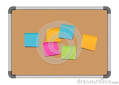 Vector corkboard with colorful blank post it notes isolated on white background Vector Illustration