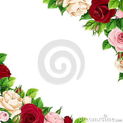 Background with pink, burgundy and white roses. Vector illustration. Vector Illustration