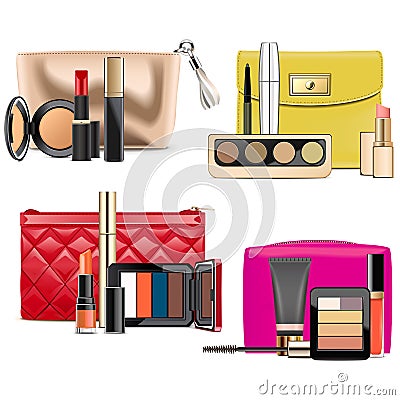 Vector Cosmetic Bags with Makeup Vector Illustration