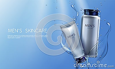 Vector cosmetics for men. Shaving cream, lotion Vector Illustration