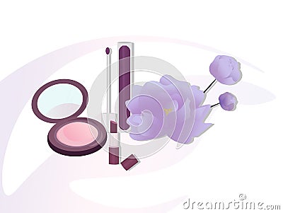 Vector Cosmetics set package. Floral Perfume collection, blush, lipstick, lip balm. Perfect for advertising, flyer Vector Illustration