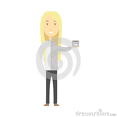 Vector cosmetology women illustration.Cosmetolog women with cream. Cartoon Illustration