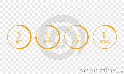 Vector countdown clock counter timer. UI digital count down circle board meter with circle time pie diagram Vector Illustration