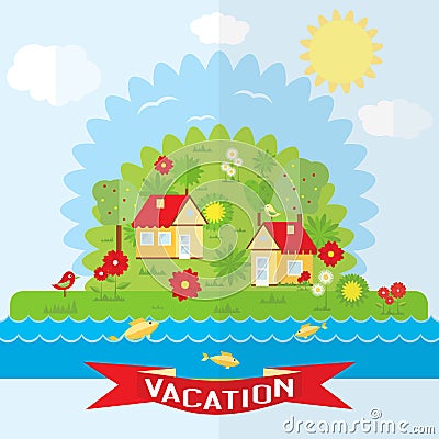 Vector countryside illustration in flat style Vector Illustration