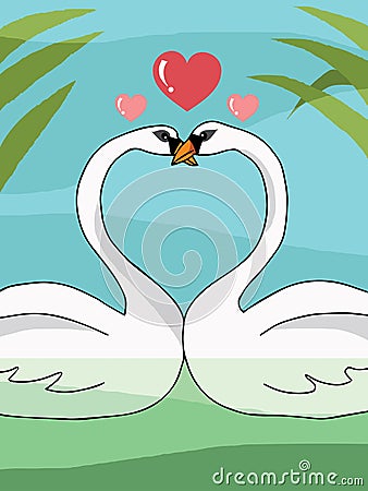 Vector of couple white swan in love. Vector Illustration