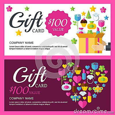 Vector coupon or voucher background template. Box with colorful Vector Illustration