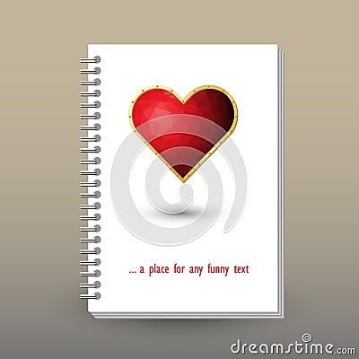 Vector cover of diary with ring spiral binder - format A5 - layout brochure concept - red colored jewelry heart with Vector Illustration