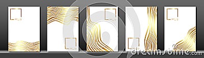 Vector cover for text. Abstract white fluid striped line background. Gold wave strips. Applicable for design cover, presentation Vector Illustration