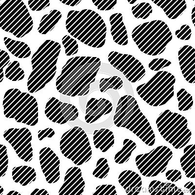 Vector cow hide pattern seamless background. Black irregular patches on white backdrop. Abstract conceptual cows skin Vector Illustration