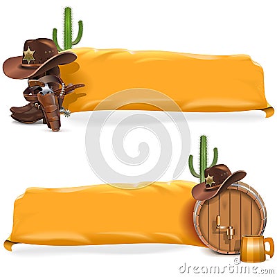 Vector Cowboy Billboards with Yellow Flag Vector Illustration