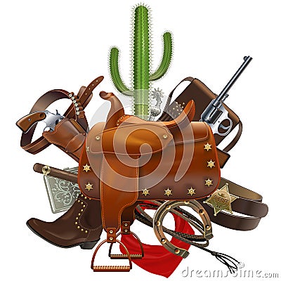 Vector Cowboy Concept with Saddle Vector Illustration