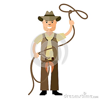 Vector Cowboy with lasso. Flat style colorful Cartoon illustration. Vector Illustration