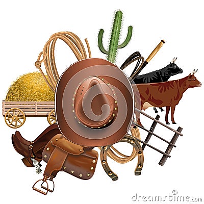 Vector Cowboy Ranch Concept Vector Illustration