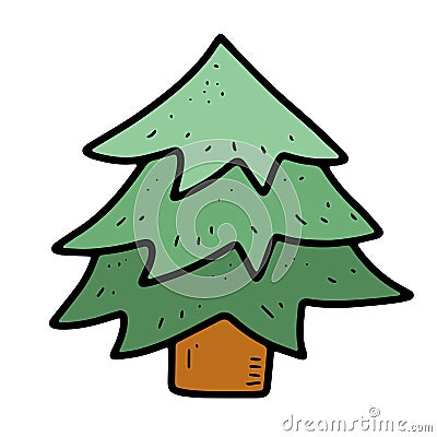 Vector cozy doodle Christmas tree. Forest sign Vector Illustration