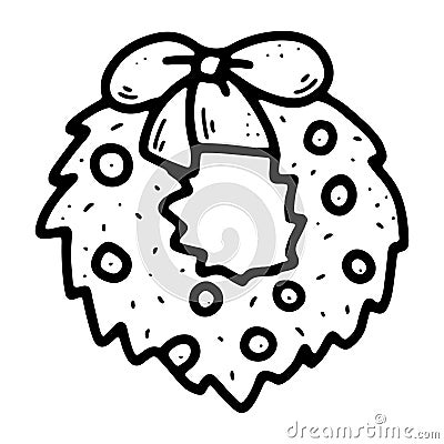 Vector cozy doodle Merry Christmas wreath illustration Vector Illustration