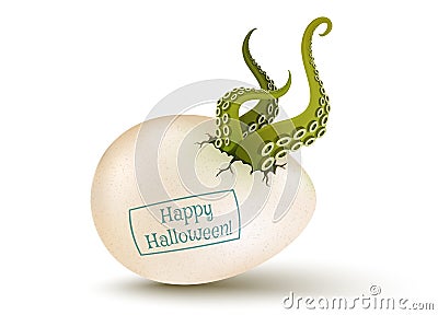 Egg with aliens green tentacles Vector Illustration