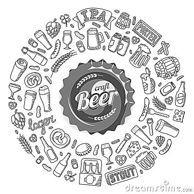 Vector craft beer doodle poster Vector Illustration