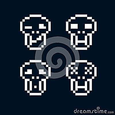 Vector craniums, flat 8 bit icons, collection of simple geometric pixel symbols. Digital web signs. Vector Illustration