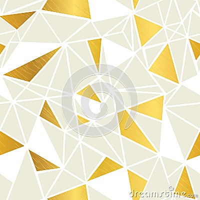 Vector Cream and Gold Foil Geometric Mosaic Triangles Repeat Seamless Pattern Background. Can Be Used For Fabric Vector Illustration