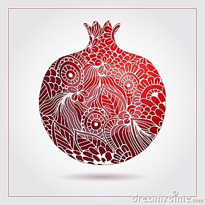 Vector creative abstract pomegranate fruit. Decorative design for Jewish holidays. Tu Bishvat, Sukkot, Rosh Hashanah. Hand drawn Vector Illustration