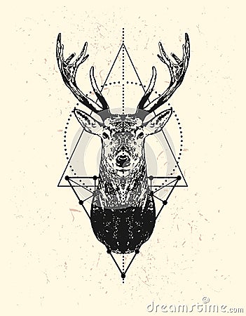 Black deer head with triangle background. Stock Photo