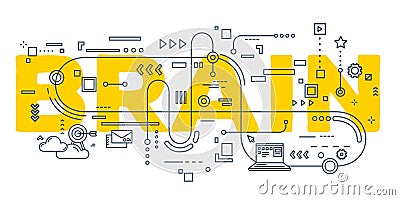 Vector creative illustration of brain word lettering typography Vector Illustration