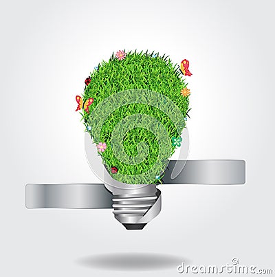 Vector creative light bulb with green grass ecolog Vector Illustration