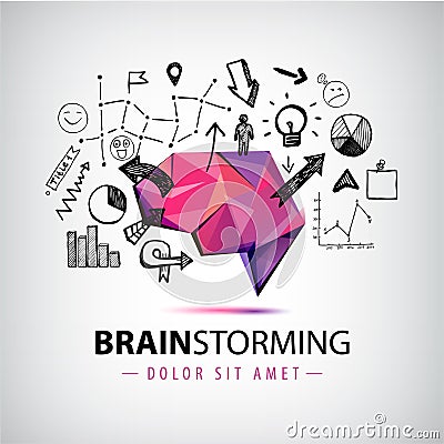 Vector creative logo, brainstorm creating new ideas, teamwork illustration Vector Illustration