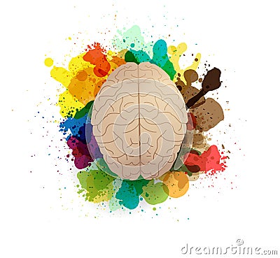 Vector creativity brain with watercolor splatter Vector Illustration