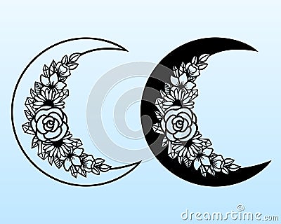 Vector crescent moon with flowers. Decorative illustration in boho style Vector Illustration