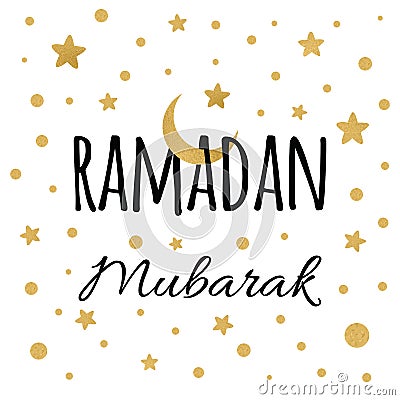 Vector crescent moon with gold stars for Holy Month of Muslim Community, Ramadan Mubarak congratulation. Vector Illustration