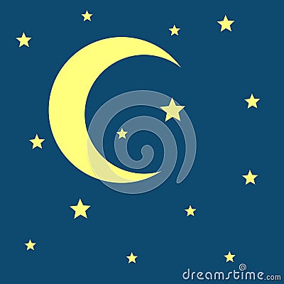 Vector crescent moon and stars night icon Vector Illustration