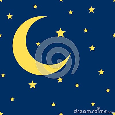 Vector crescent moon and stars seamless pattern Vector Illustration