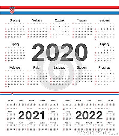 Vector Croatian circle calendars 2020, 2021, 2022 Vector Illustration