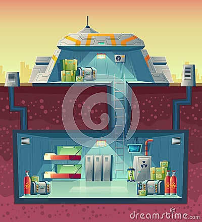 Vector cross section of nuclear shelter, laboratory Vector Illustration