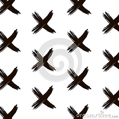 Vector cross sign pattern. Abstract background with brush strokes. Monochrome hand drawn elements print hipster X Vector Illustration