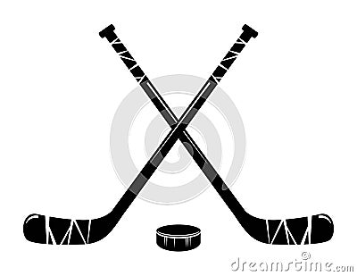 Vector crossed hockey sticks and hockey puck Vector Illustration