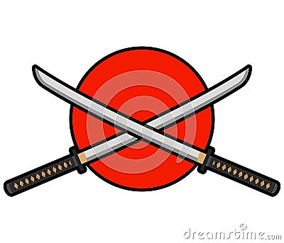 vector crossed katana on red circle Vector Illustration