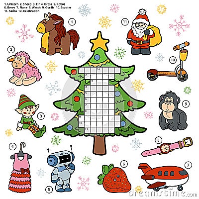 Vector crossword, education game for children about Christmas pr Vector Illustration