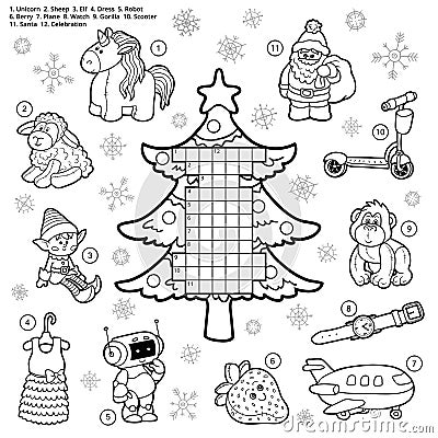 Vector crossword, education game for children about Christmas Vector Illustration