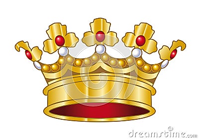 Gold crown decorated with pearls and rubies. Vector illustration. Eps file available. Vector Illustration